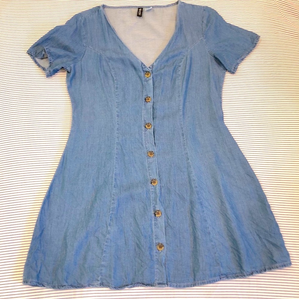 H&M Light Blue Button-Front Mini Dress